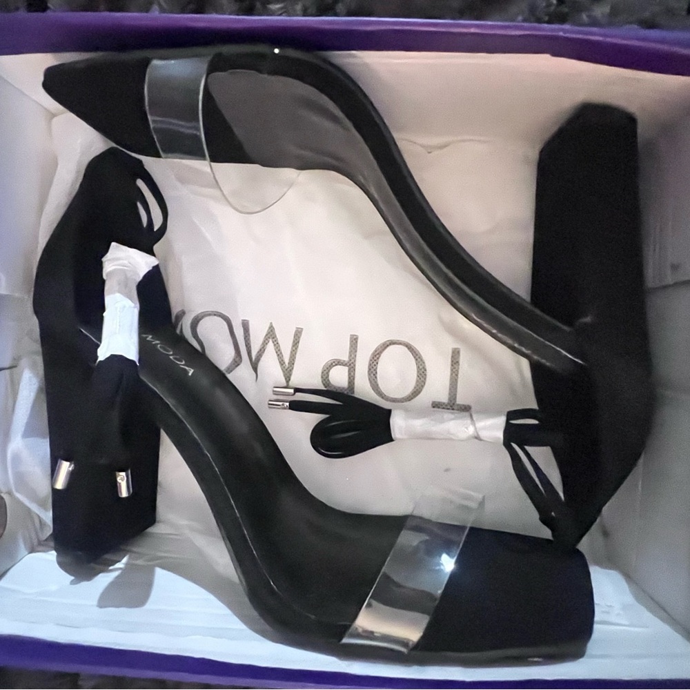 Top Moda Black and Clear Women's Heels